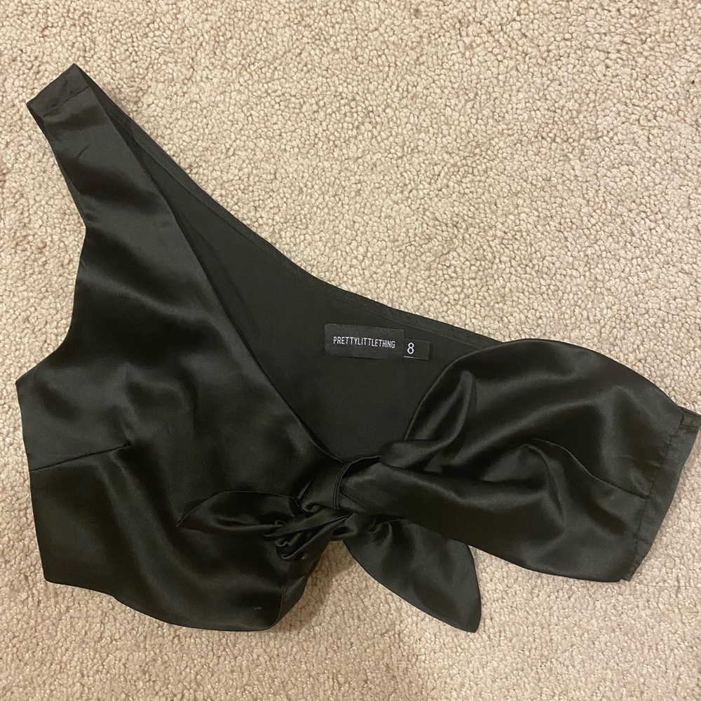 Cute Cropped Black Satin Shirt